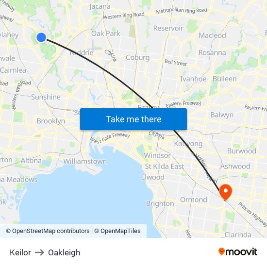 Keilor to Oakleigh map