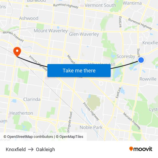 Knoxfield to Oakleigh map