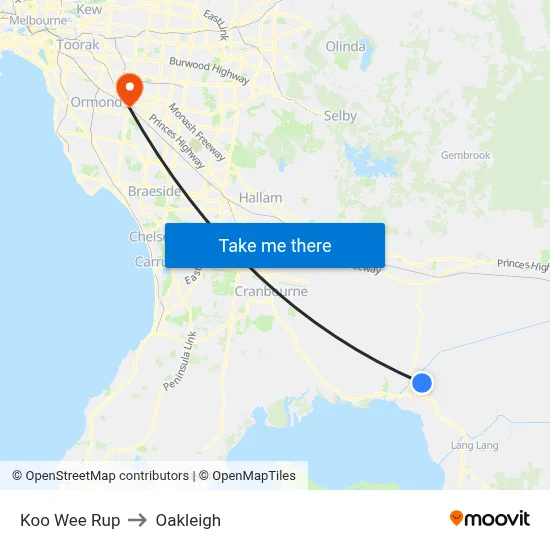 Koo Wee Rup to Oakleigh map