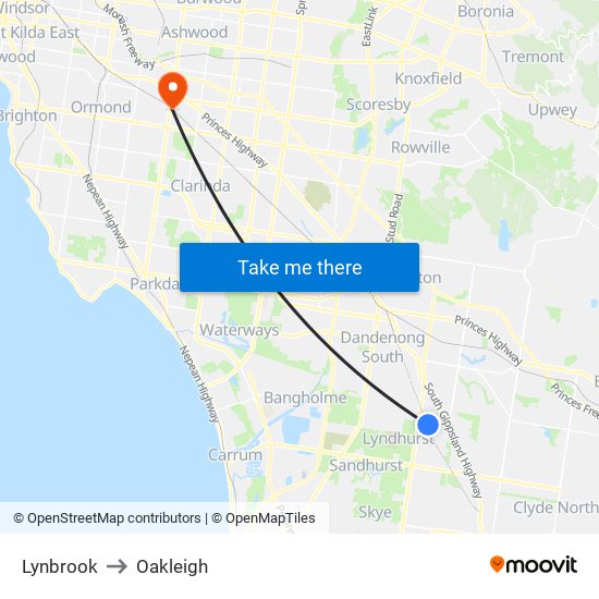 Lynbrook to Oakleigh map