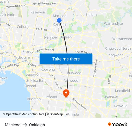 Macleod to Oakleigh map