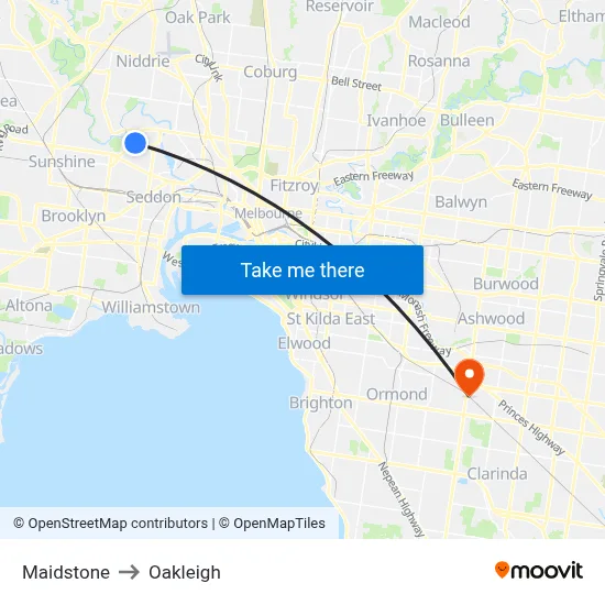 Maidstone to Oakleigh map