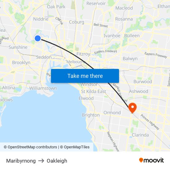 Maribyrnong to Oakleigh map