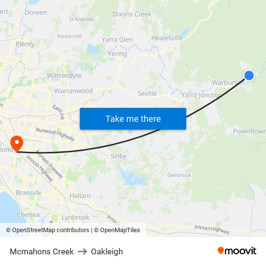 Mcmahons Creek to Oakleigh map