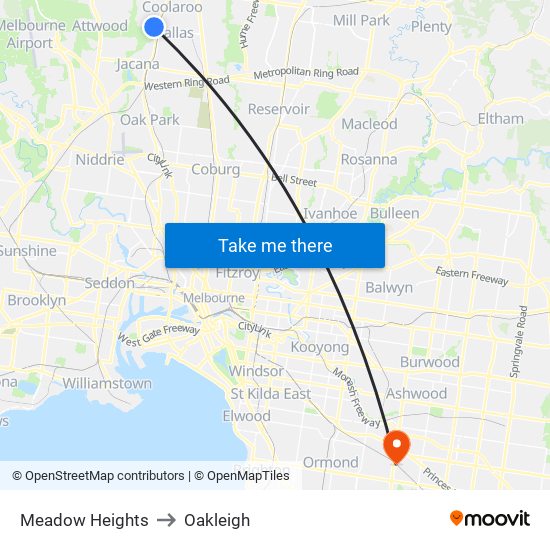 Meadow Heights to Oakleigh map