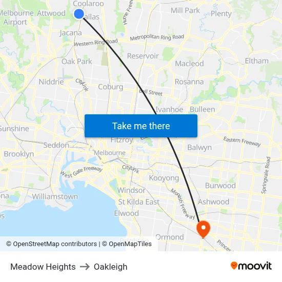 Meadow Heights to Oakleigh map