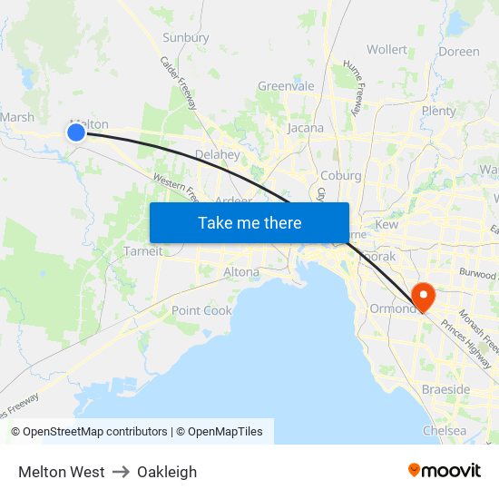 Melton West to Oakleigh map