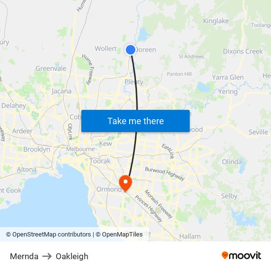 Mernda to Oakleigh map