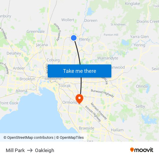Mill Park to Oakleigh map