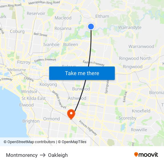 Montmorency to Oakleigh map