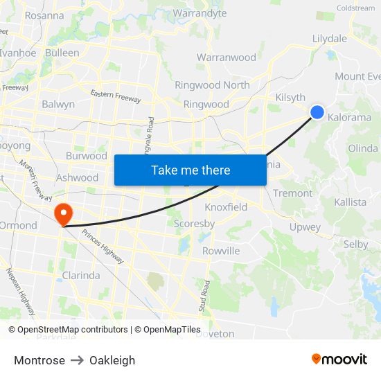 Montrose to Oakleigh map