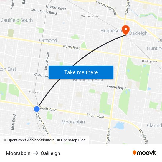 Moorabbin to Oakleigh map