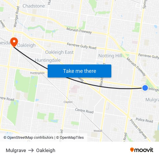 Mulgrave to Oakleigh map