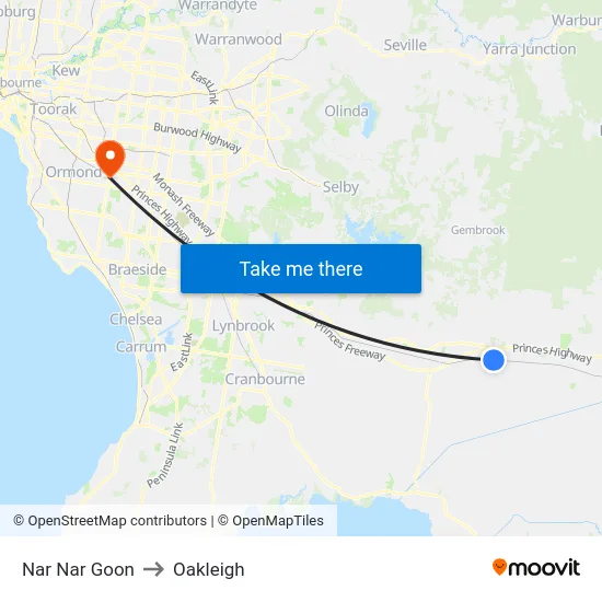 Nar Nar Goon to Oakleigh map