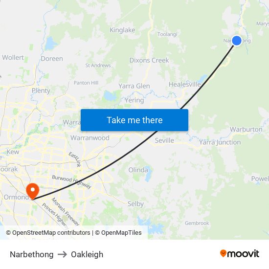 Narbethong to Oakleigh map