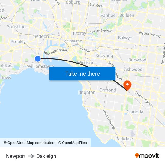 Newport to Oakleigh map