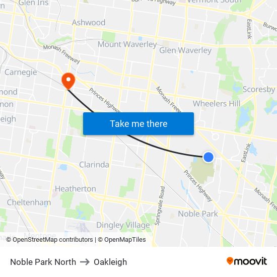 Noble Park North to Oakleigh map