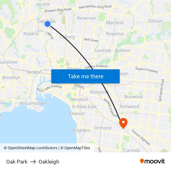 Oak Park to Oakleigh map