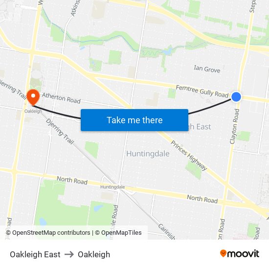 Oakleigh East to Oakleigh map