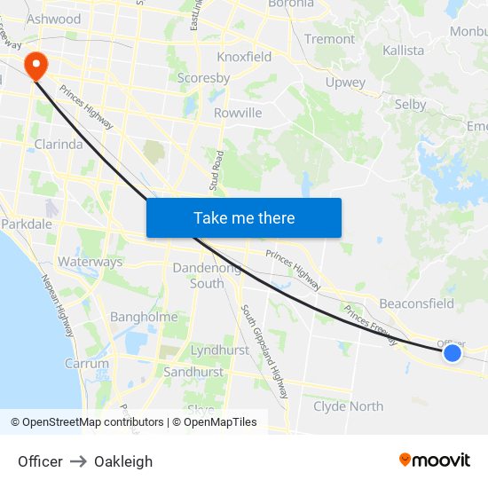 Officer to Oakleigh map