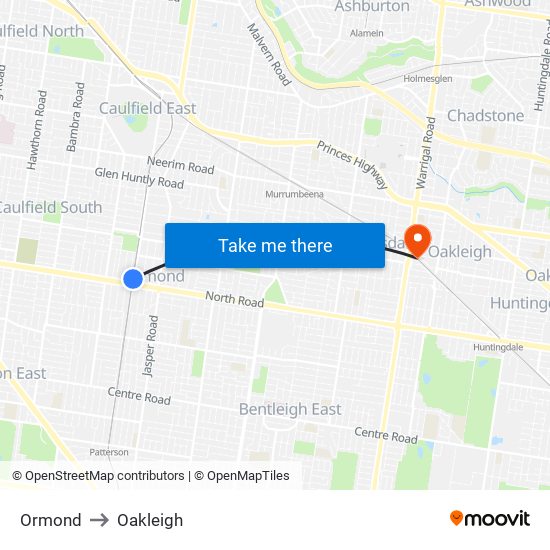 Ormond to Oakleigh map