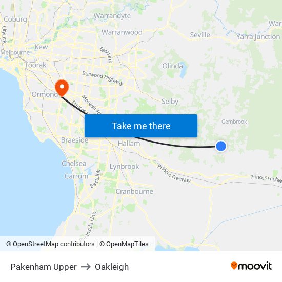 Pakenham Upper to Oakleigh map