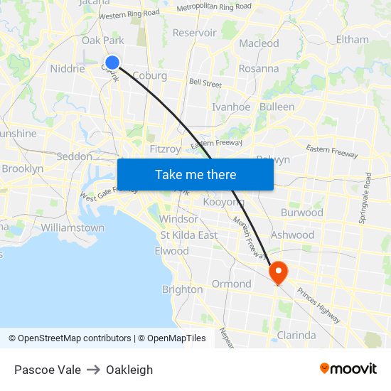 Pascoe Vale to Oakleigh map