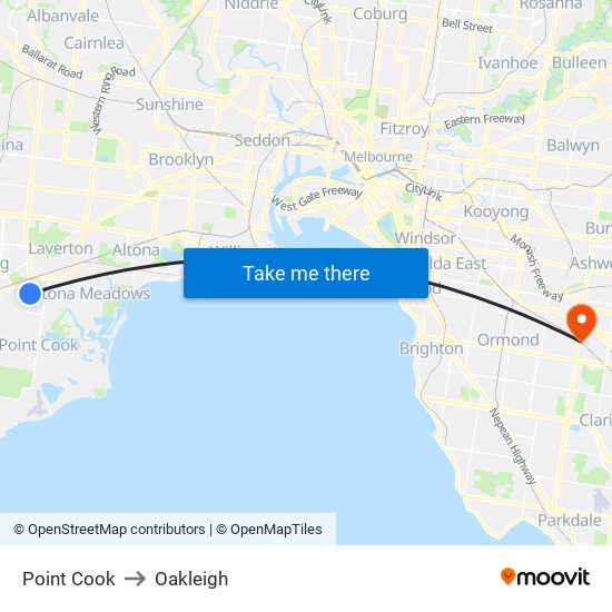 Point Cook to Oakleigh map