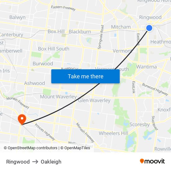Ringwood to Oakleigh map