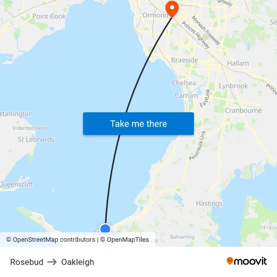 Rosebud to Oakleigh map