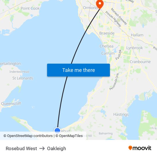 Rosebud West to Oakleigh map