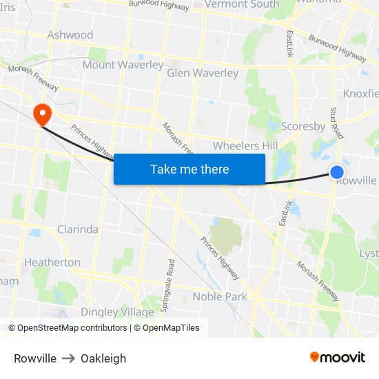 Rowville to Oakleigh map