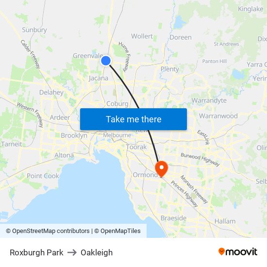 Roxburgh Park to Oakleigh map