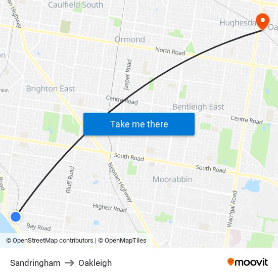 Sandringham to Oakleigh map