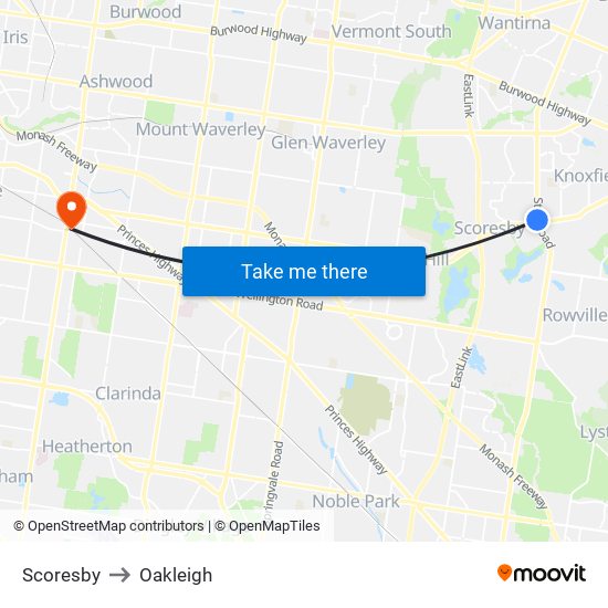 Scoresby to Oakleigh map