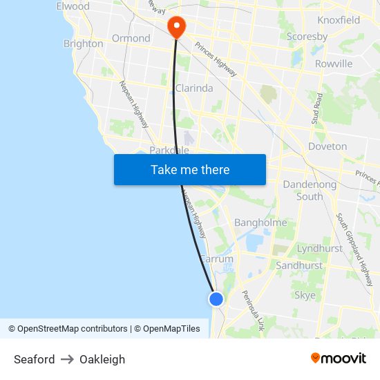 Seaford to Oakleigh map