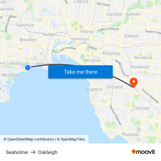 Seaholme to Oakleigh map