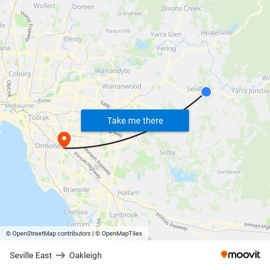Seville East to Oakleigh map