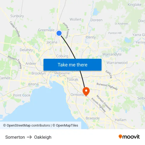 Somerton to Oakleigh map