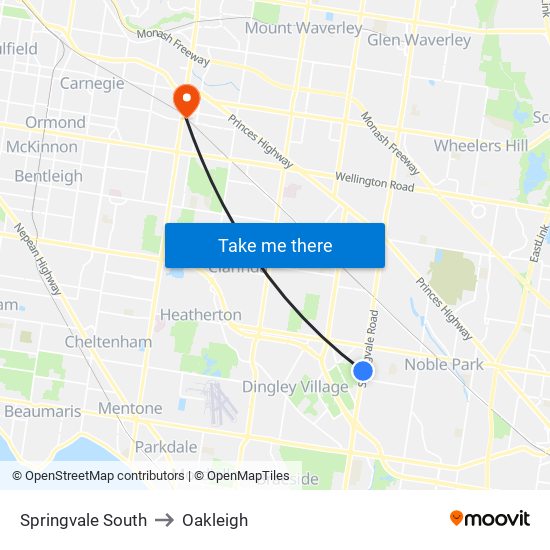 Springvale South to Oakleigh map