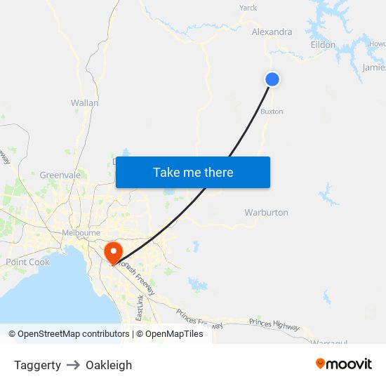 Taggerty to Oakleigh map