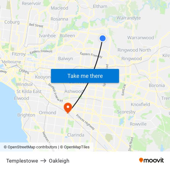 Templestowe to Oakleigh map