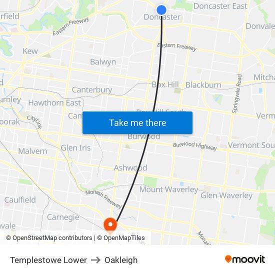 Templestowe Lower to Oakleigh map