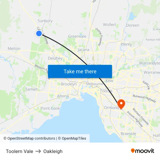 Toolern Vale to Oakleigh map