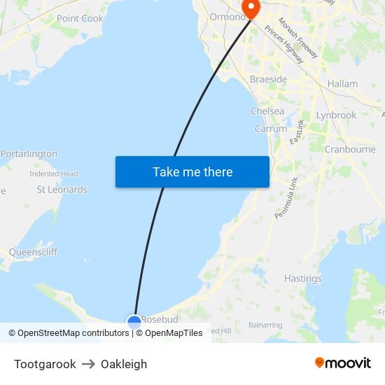 Tootgarook to Oakleigh map