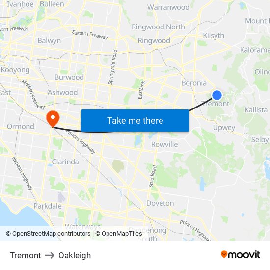 Tremont to Oakleigh map