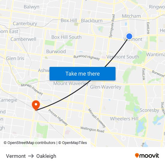 Vermont to Oakleigh map