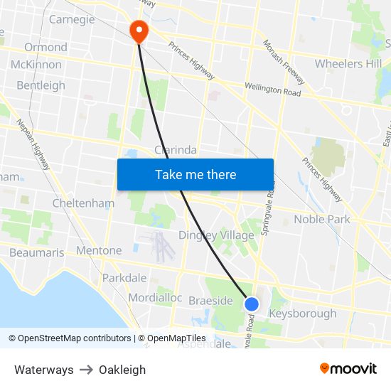 Waterways to Oakleigh map