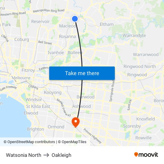 Watsonia North to Oakleigh map