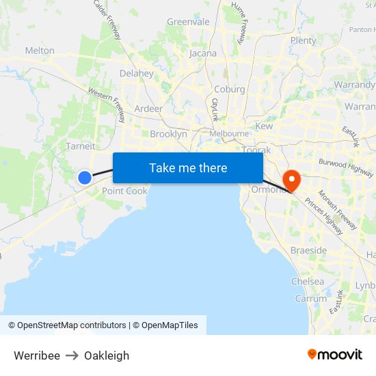 Werribee to Oakleigh map